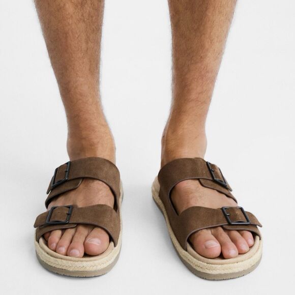 Zara Sandals Men Double Buckle Strap Flat Size US 9 EU 42 Brown Slip On Slides main image 10